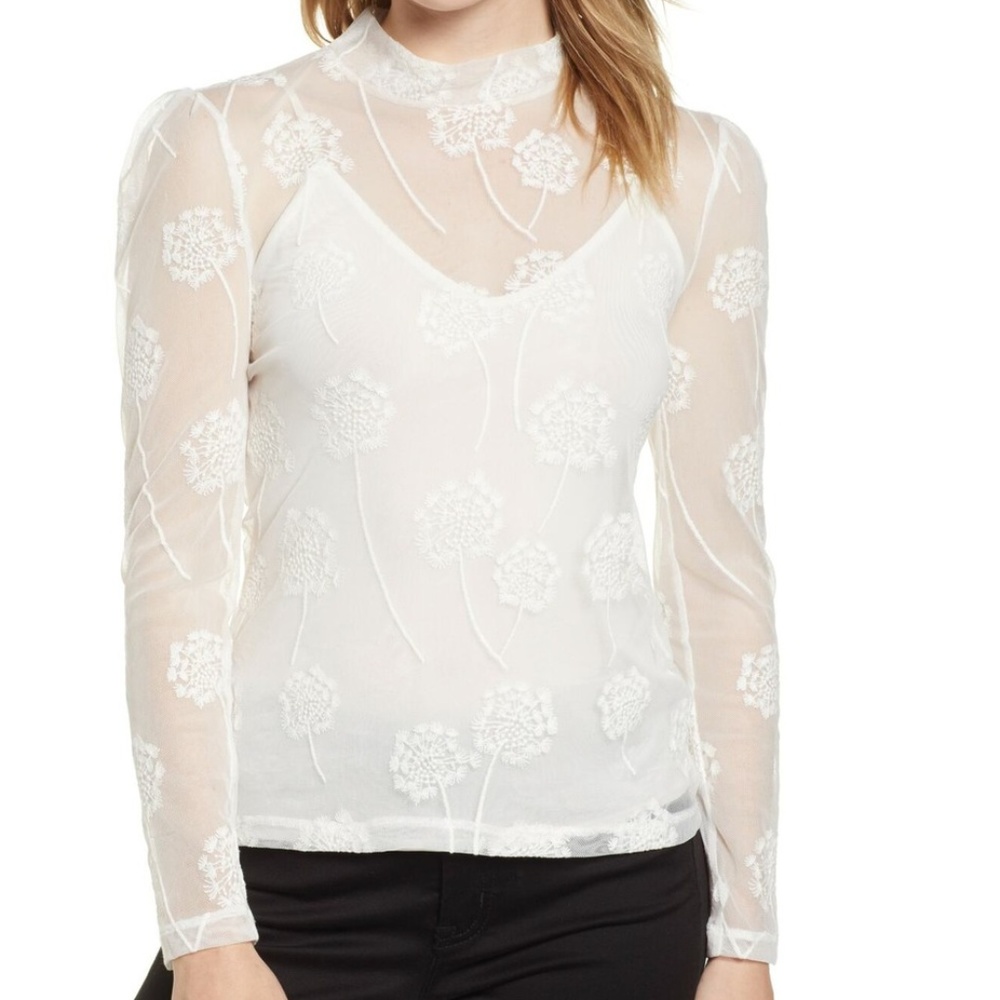 1.State Embroidered Mesh Top